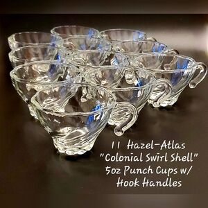 Vntg 11 Hazel-Atlas Colonial Swirl Shell 5oz Punch Cups With Hook Handles
